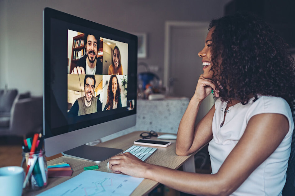 Group of college students working together in a web conference.